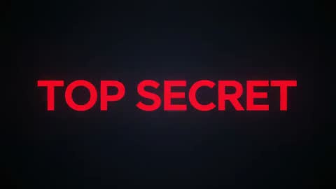 Pulsing red TOP SECRET title revealing on dark gradient backdrop for cinematic secrecy