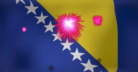 Colorful Fireworks Display Over Bosnia and Herzegovina Flag