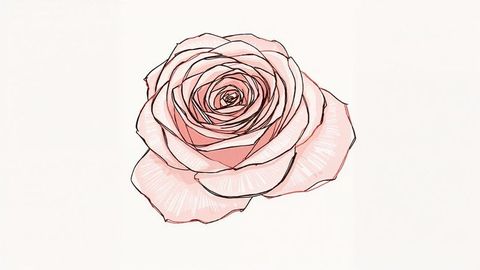 Stylized pale pink rose drawing on white background