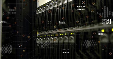 Futuristic Virtual Elements Over Modern Server Rack - Download Free Stock Images Pikwizard.com