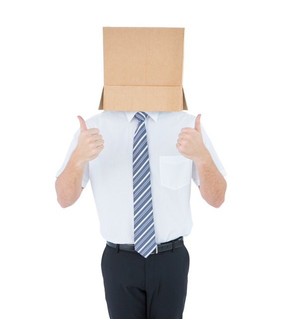 Anonymous Businessman with Box on Head showing Thumbs Up isolated on transparent background - Download Free Stock Videos Pikwizard.com