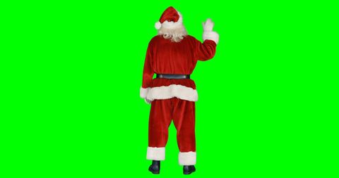 Santa Claus Waving Against Green Background for Christmas Design