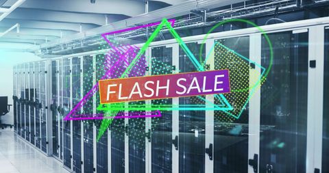 Flash Sale Neon Banner in Modern Server Room Environment - Download Free Stock Images Pikwizard.com