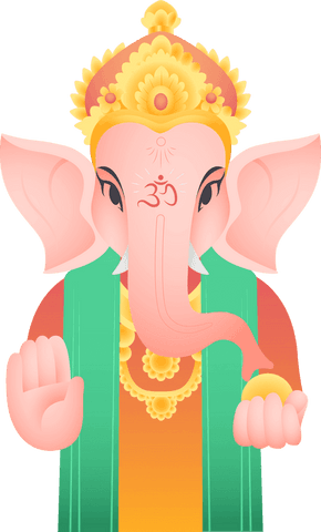 Flat Design Illustration of Ganesha with Crown and Modak on Transparent Background