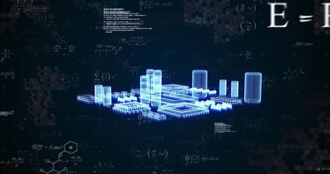 Holographic 3d microchip city visualization with neon wireframe towers and circuit grid