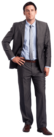 Transparent Businessman Standing with Hands on Hips in Suit
