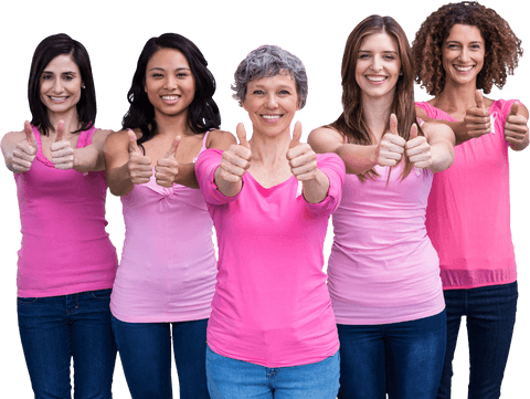 Diverse women supporting breast cancer awareness transparency