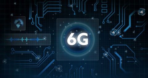 6G Technology Concept with Digital Circuitry on Blue Grid - Download Free Stock Images Pikwizard.com