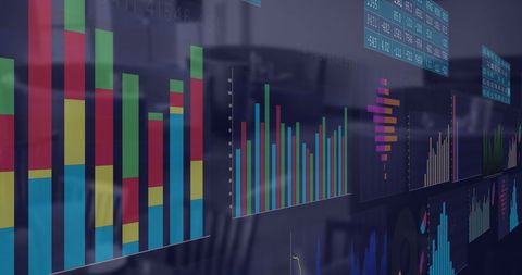 Vibrant Data Charts and Graphs on Office Glass Panel - Download Free Stock Images Pikwizard.com