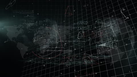 Futuristic Math Equations Overlaid on Digital World Map