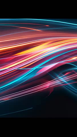 Vertical neon ribbons flowing right with glowing spectrum trails and layered motion loopable