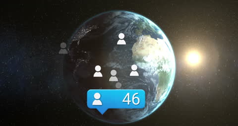 Global Social Media Interaction with User Icons on Earth