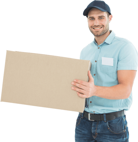 transparent background smiling delivery worker holding parcel box - Download Free Stock Videos Pikwizard.com