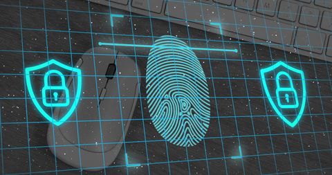 Digital Fingerprint Security Interface Overlapping Desk Objects - Download Free Stock Images Pikwizard.com