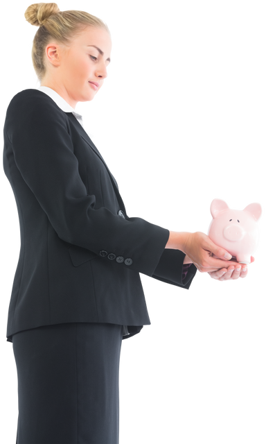 Blonde Businesswoman Holding Piggy Bank in Transparent Background - Download Free Stock Videos Pikwizard.com