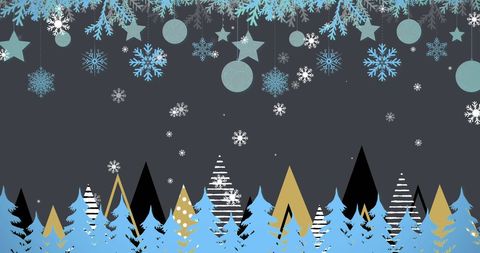 Christmas Landscape with Snowflakes and Hanging Stars