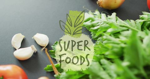 Fresh Organic Vegetables with Super Foods Text Overlay