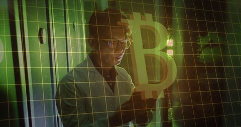 Technician Analyzing Bitcoin in a Futuristic Server Room - Download Free Stock Images Pikwizard.com