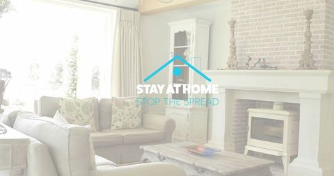 Cozy Living Room with Stay at Home Message - Download Free Stock Images Pikwizard.com