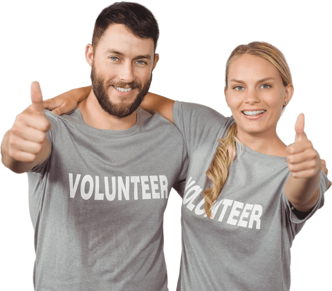 Transparent Volunteers Smiling with Thumbs Up