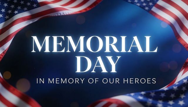 Memorial day tribute honoring fallen heroes with waving american flags and soft bokeh