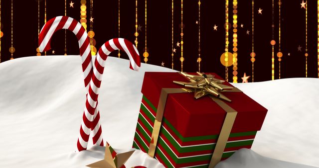 Christmas Candy Canes and Present on Snowy Decorated Background - Download Free Stock Images Pikwizard.com