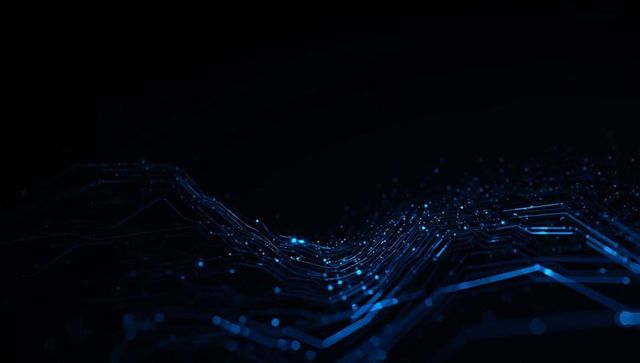Futuristic Blue Circuit Wave on Dark Digital Background