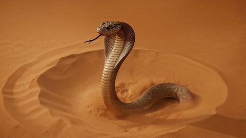 King cobra unfurls in golden dunes: an emblem of nature's wild beauty