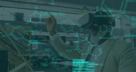 Senior Man Explores Virtual Reality with DNA Visualizations in Office - Download Free Stock Images Pikwizard.com