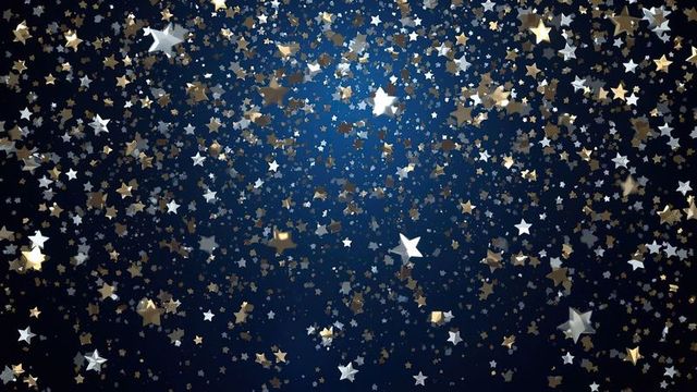 Shimmering Gold and Silver Stars on Blue Festive Background