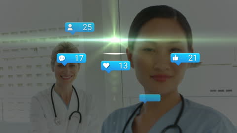 Doctors Overlaid with Dynamic Social Media Interaction Icons