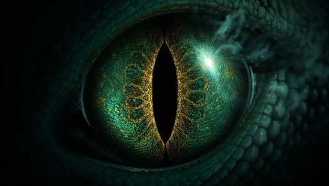 Emerald Dragon Eye with Vertical Slit Pupil and Golden Filaments