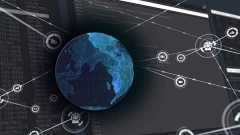 Global Networking and Data Processing Interface Animation