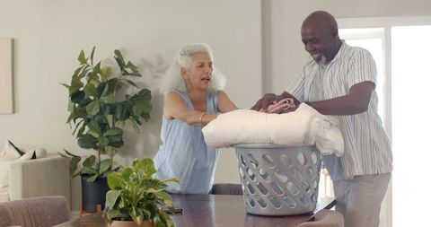 Happy Couple Collaborating on Laundry at Home