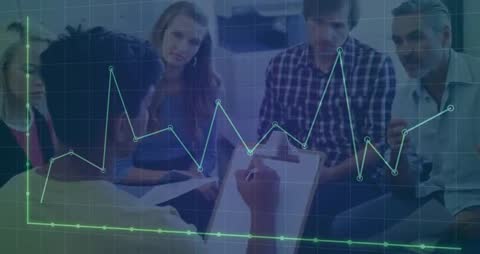 Diverse Team Analyzing Data Trends for Corporate Strategy