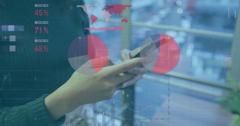 Data-Driven Woman Holding Smartphone in Professional Setting