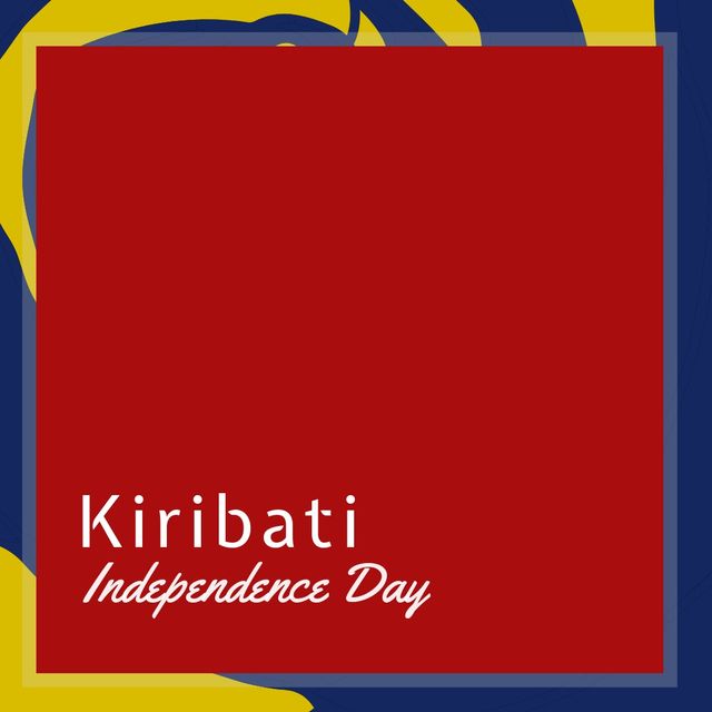 Illustration of kiribati independence day text on red background in blue, yellow frame, copy space. vector, patriotism, celebration, freedom and identity concept.