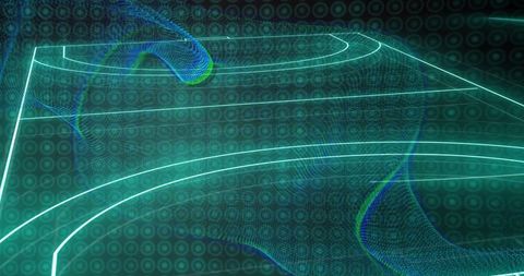 Futuristic virtual soccer pitch with neon green atmosphere