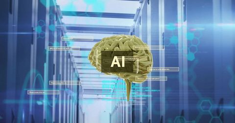 AI Technology Brain Overlay in Data Center Environment - Download Free Stock Images Pikwizard.com
