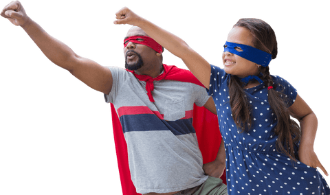 Imaginative father and daughter as superheroes transparent background