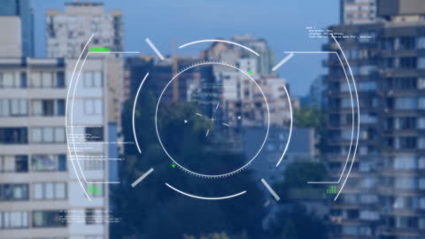 Digital Scope Interface Scanning Urban Cityscape