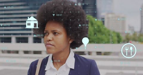 Businesswoman Analyzing Virtual Data Overlay