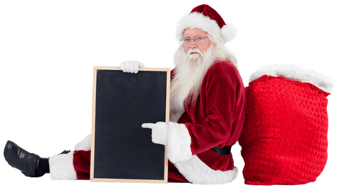 Transparent santa claus holding blackboard christmas theme