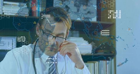 Doctor Analyzing Digital Map Data with Technology Integration