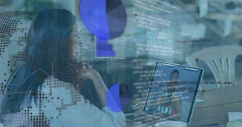 Business analysis and video call with technological interface overlay