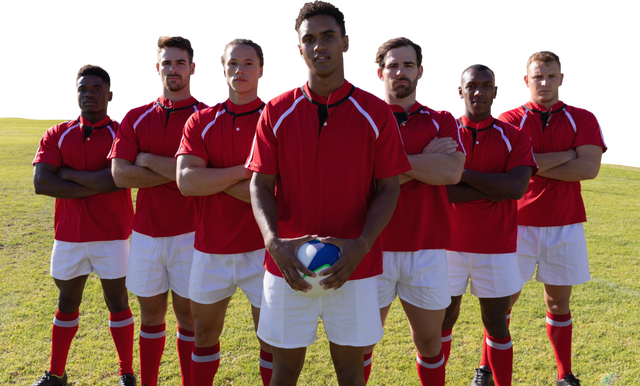 Diverse Male Rugby Team Standing Aligned on Field with Transparent Background - Download Free Stock Videos Pikwizard.com