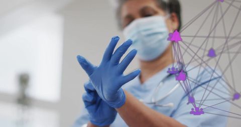 healthcare professional wears gloves amidst digital network connections concept - Download Free Stock Images Pikwizard.com