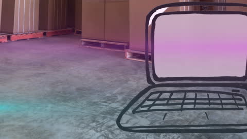 Abstract Animation of Laptop Riding Over Warehouse Floors