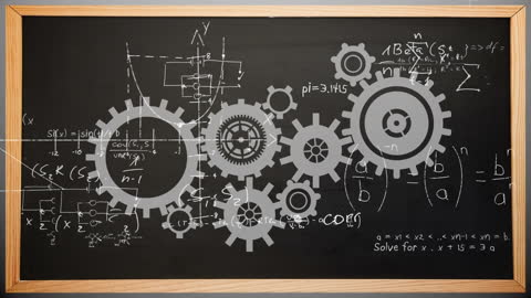 Interconnected Gears Over Math Formulas on Blackboard