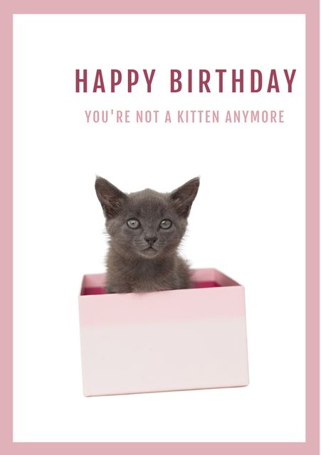 Perfect for sending birthday wishes, this card features a charming kitten in a pink box. The playful theme and humorous text make it an ideal choice for anyone celebrating another year. Use it to add a touch of adorableness and fun to birthday celebrations.